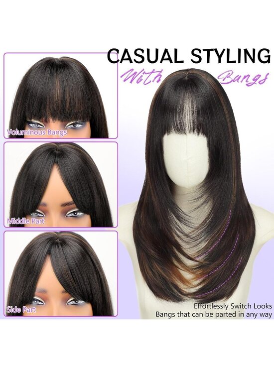 Women\'s Dark Brown Heat Resistant Middle Length Natural Layered Straight Wig main image 5